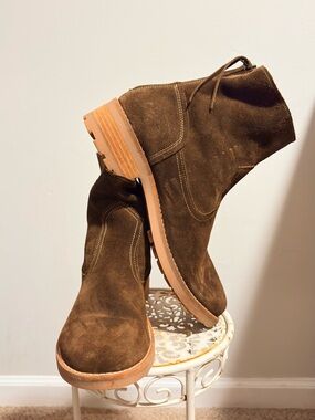 Antonio Fari Chocolate Olive Suede Lace-Up Ankle Boots | Rare | Size 8.5